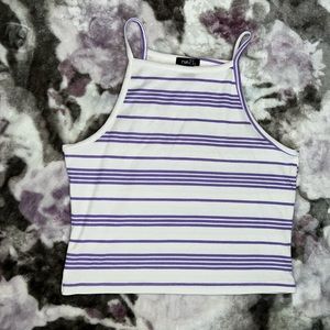 Women’s Small Purple and White Striped Halter Top Tank Top